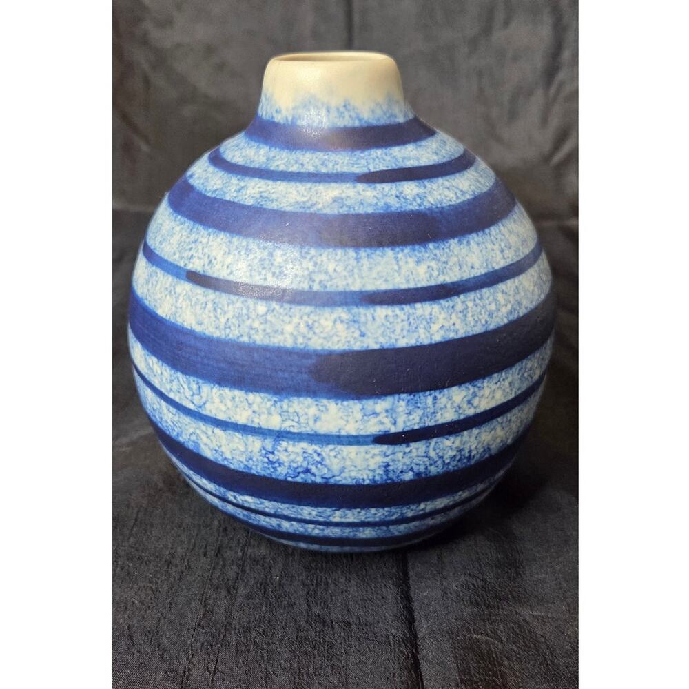 Blue Striped Round Vase